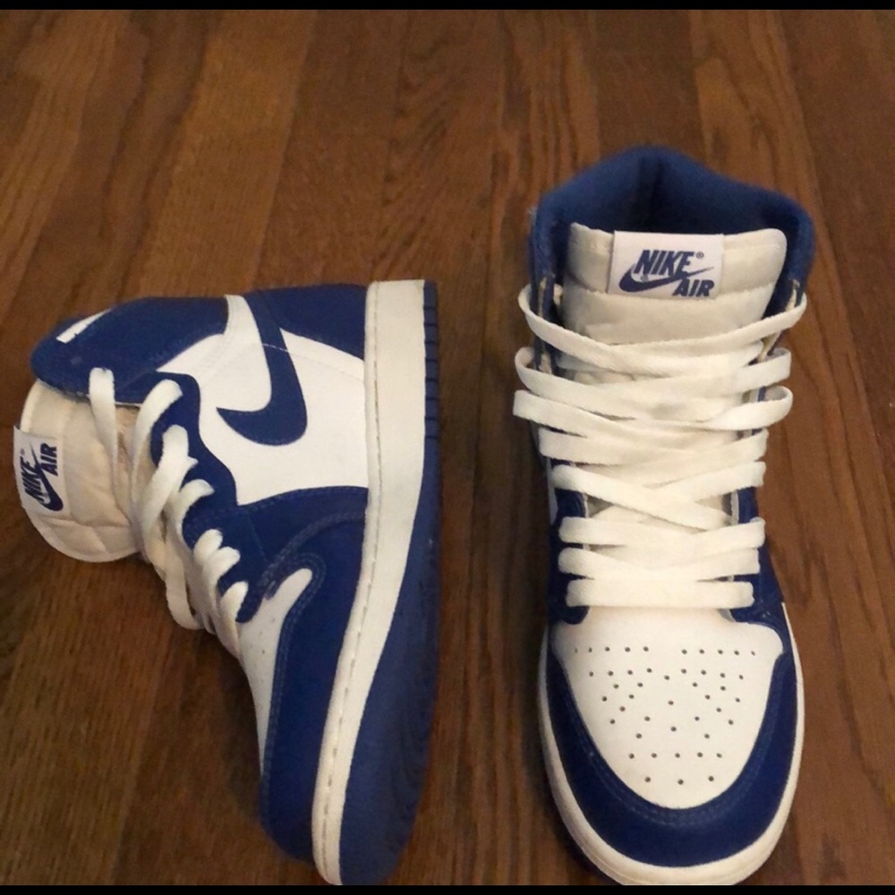 White and blue Jordan’s